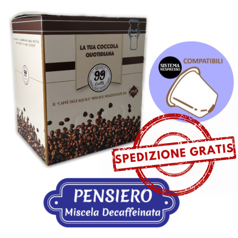 80 Capsule compatibili Nespresso - Pensiero, Miscela Dek - 99 Caffè